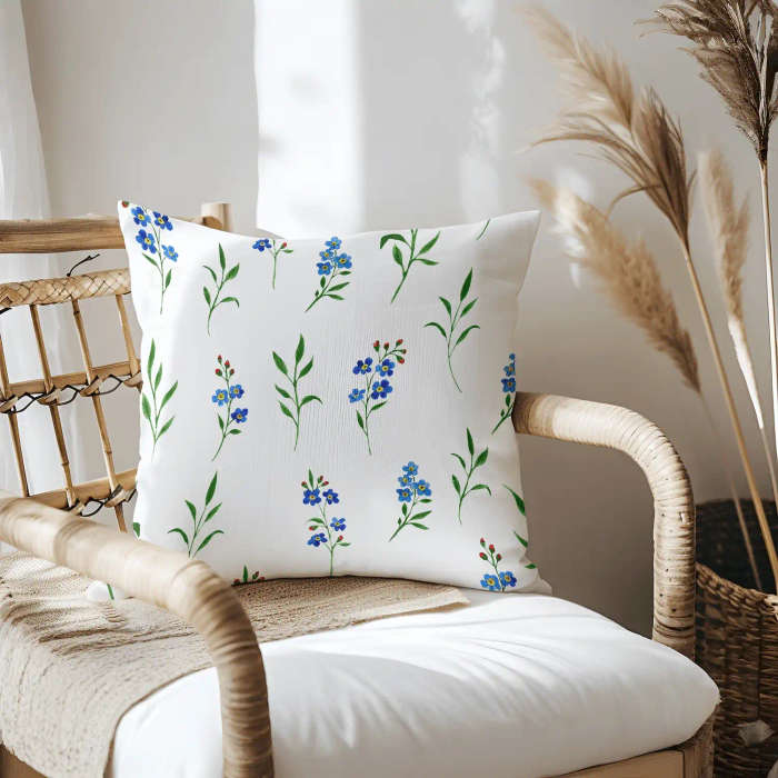 Blue Floral Country Style Throw Pillow