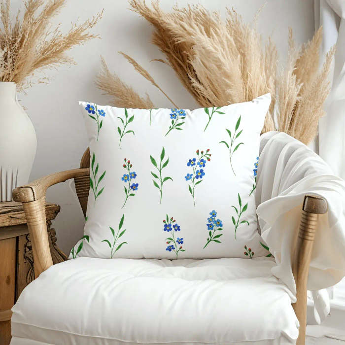 Blue Floral Country Style Throw Pillow