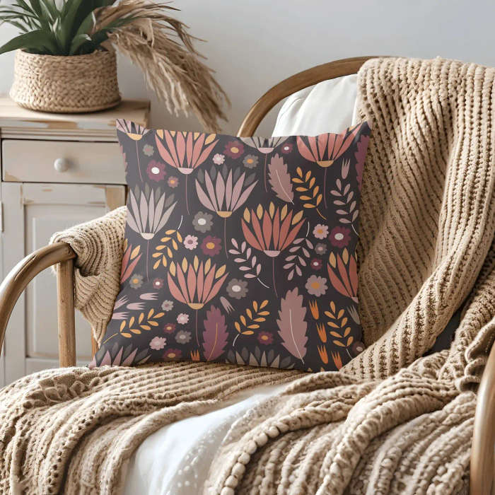 Dark Floral Boho Style Throw Pillow