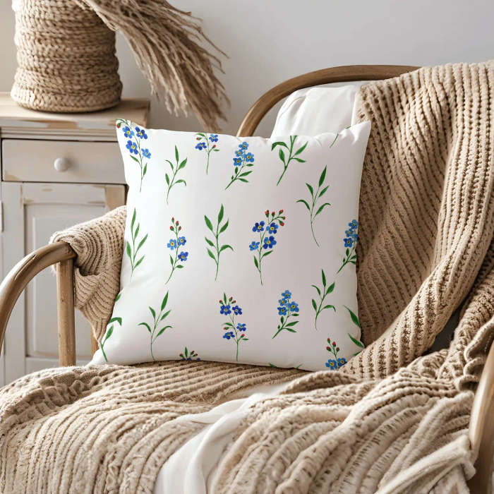Blue Floral Country Style Throw Pillow