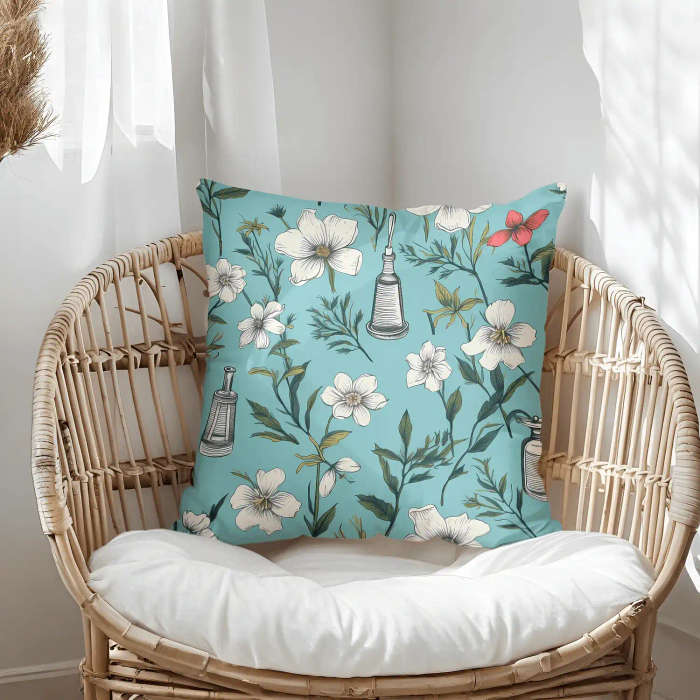 Blue Botanical Throw Pillow