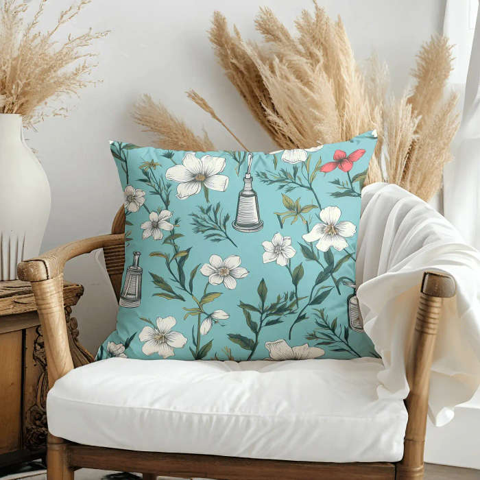Blue Botanical Throw Pillow
