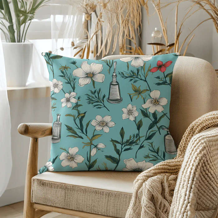 Blue Botanical Throw Pillow