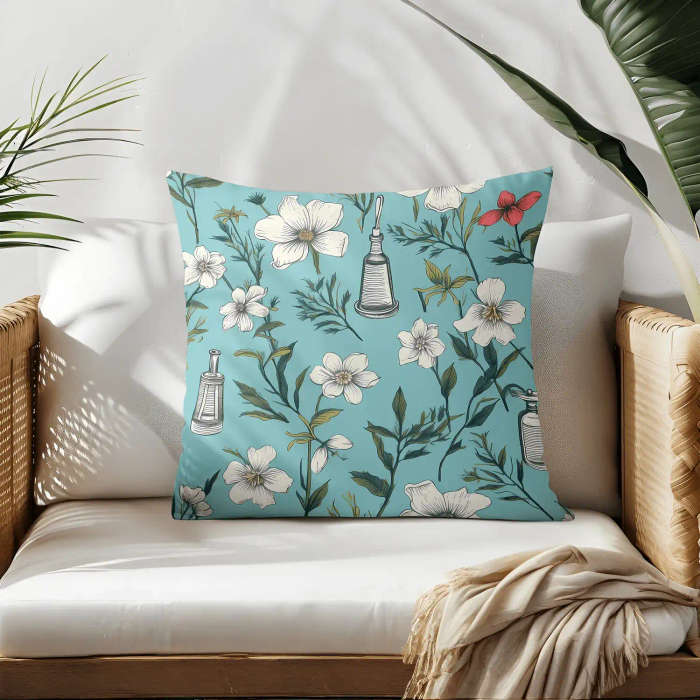 Blue Botanical Throw Pillow