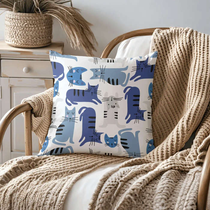 Blue Cat Throw Pillow