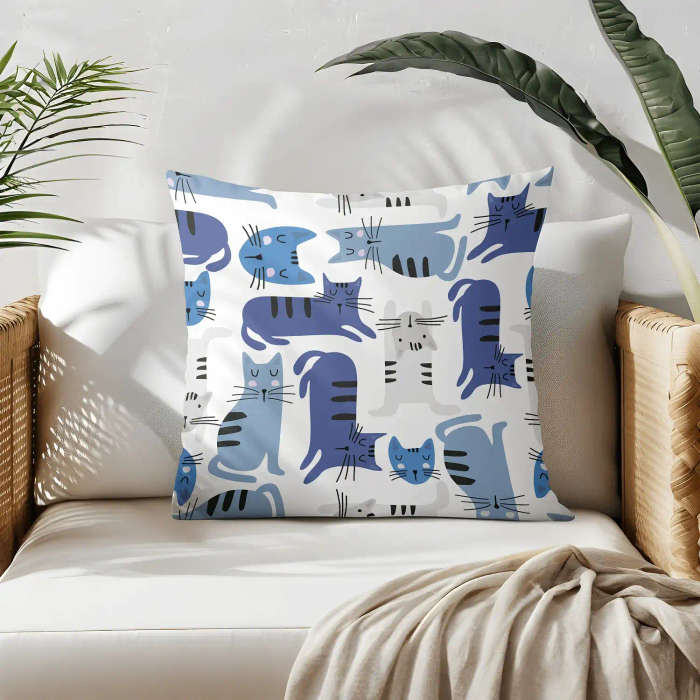 Blue Cat Throw Pillow
