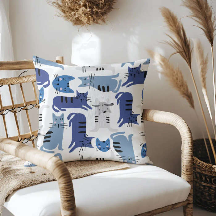 Blue Cat Throw Pillow