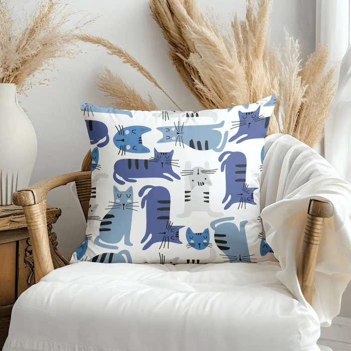 Blue Cat Throw Pillow