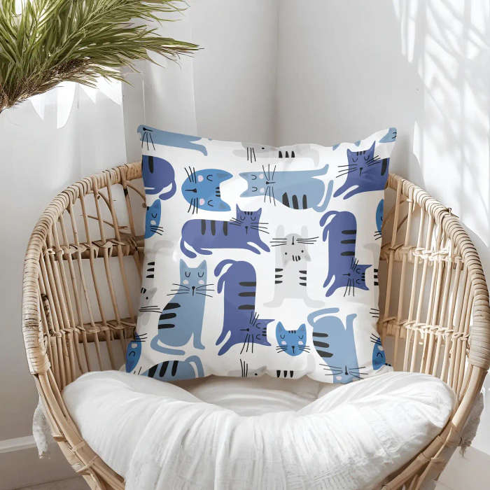 Blue Cat Throw Pillow