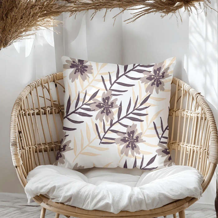 Grey Tropical Leaves Throw Pillow