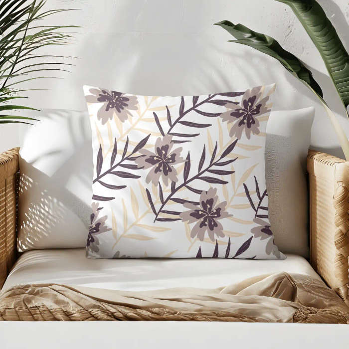 Grey Tropical Leaves Throw Pillow