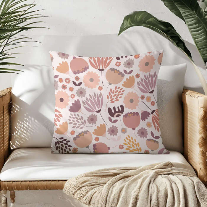 Pink Floral Boho Style Throw Pillow