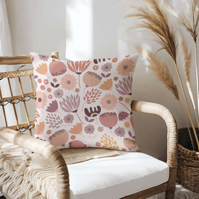 Pink Floral Boho Style Throw Pillow