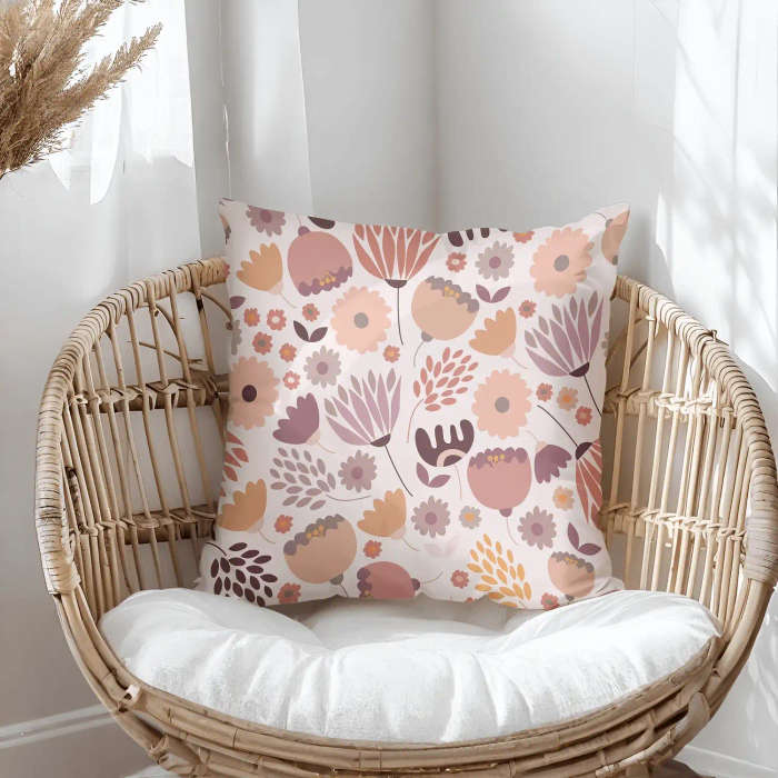 Pink Floral Boho Style Throw Pillow