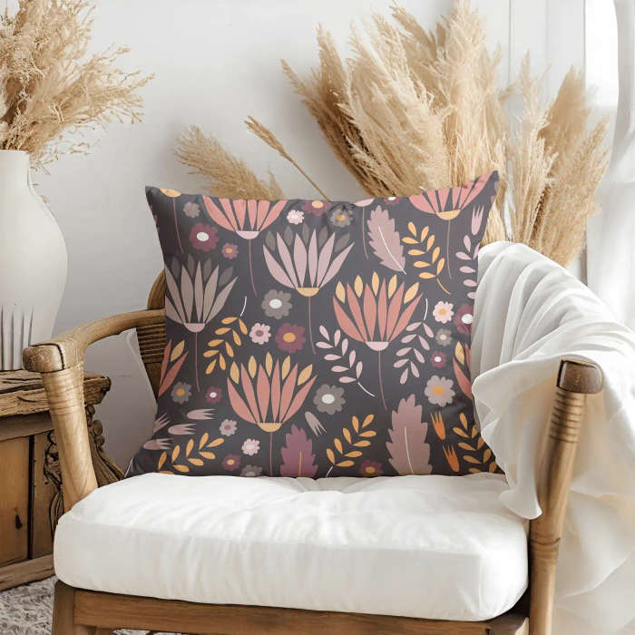 Dark Floral Boho Style Throw Pillow