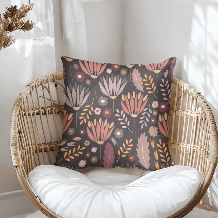Dark Floral Boho Style Throw Pillow