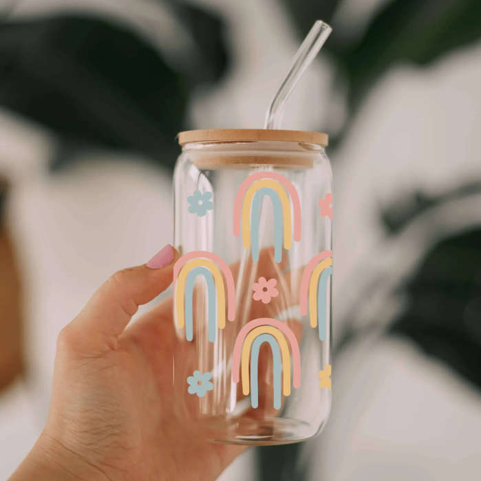 Boho Rainbow Glass Can