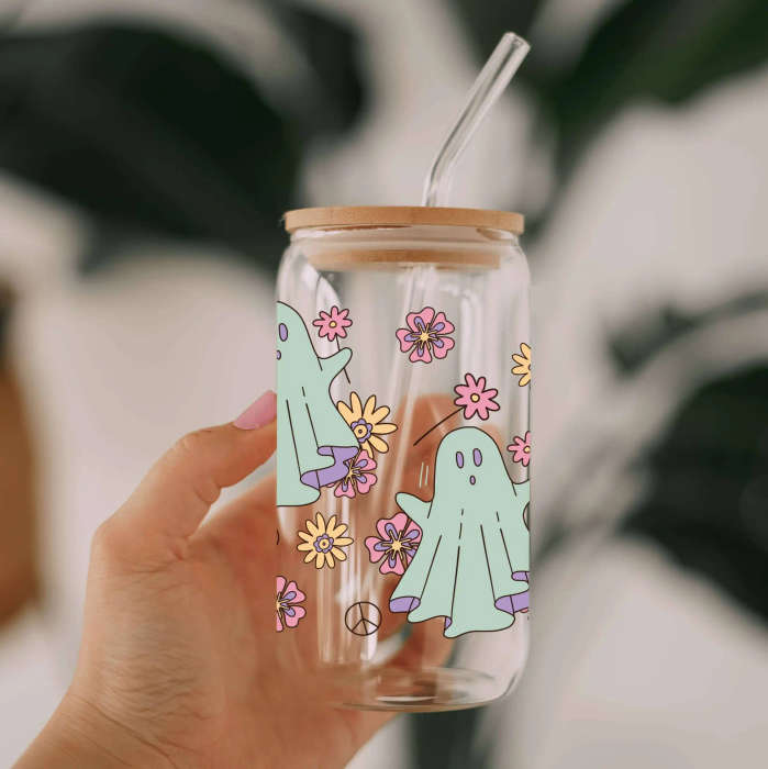 Green Ghosts Glass Can