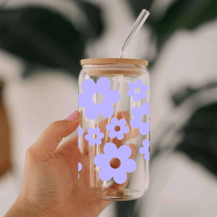 Purple Flower Glass Can