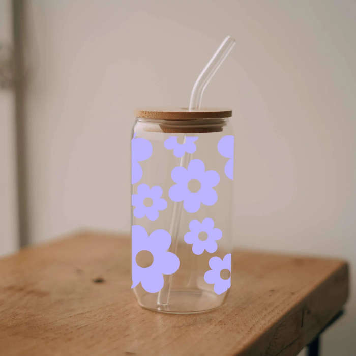 Purple Flower Glass Can