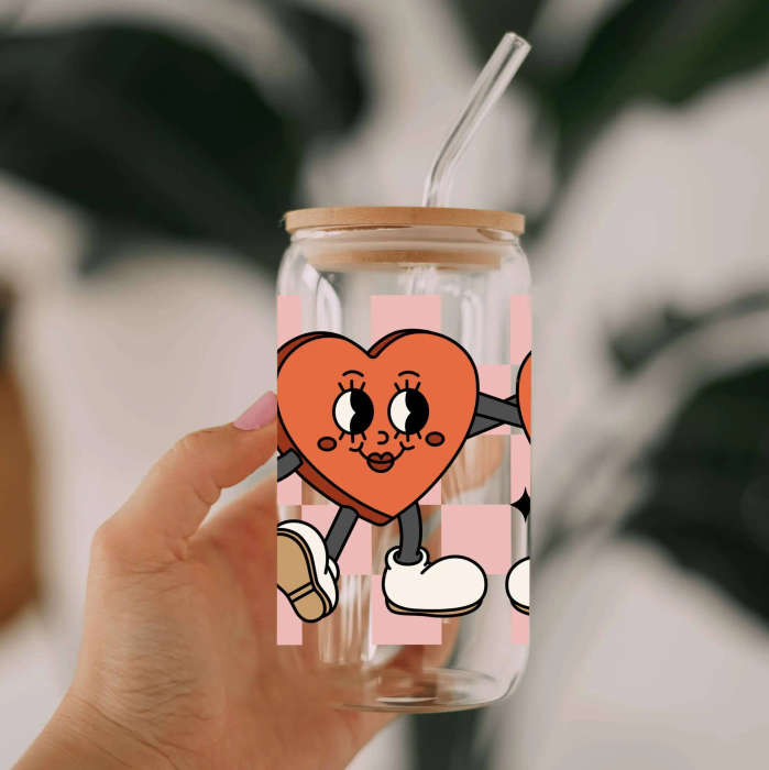 Retro Hearts Glass Can