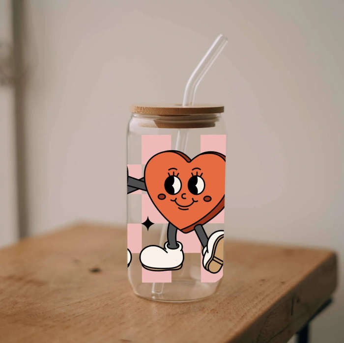 Retro Hearts Glass Can