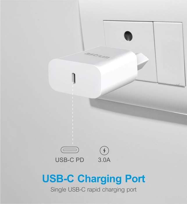 Astrum 3A USB-C PD 20W Quick Travel Wall Charger + USB-C Cable - Pro PD20 (White)