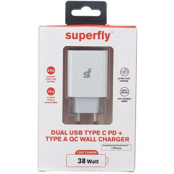 Superfly 38W Dual USB PD and QC Wall Charger - White