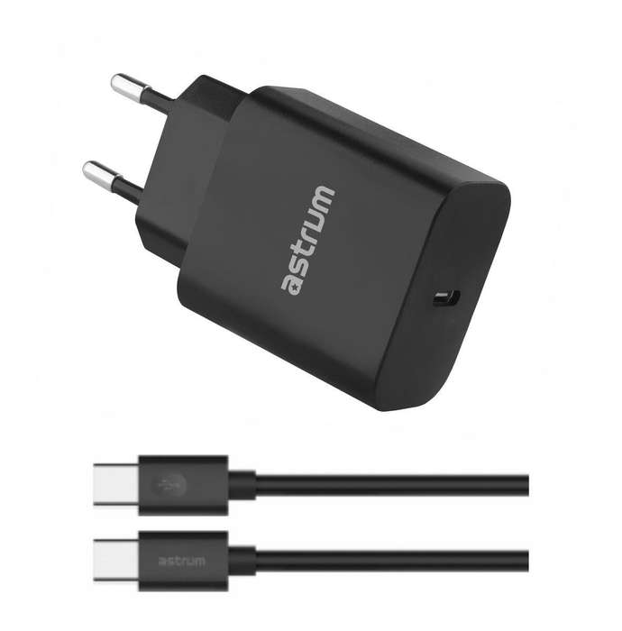 Astrum 3A USB-C PD 20W Quick Travel Wall Charger + USB-C Cable - Pro PD20 (Black)