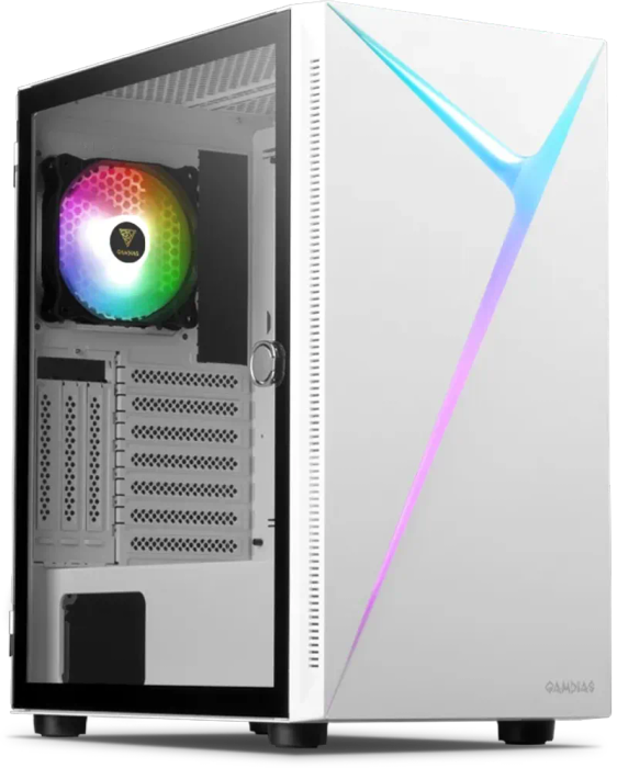 Gamdias ARGUS E4 Elite Tempered Glass Mid-Tower Gaming Case - White / Panoramic Tempered Glass / ...