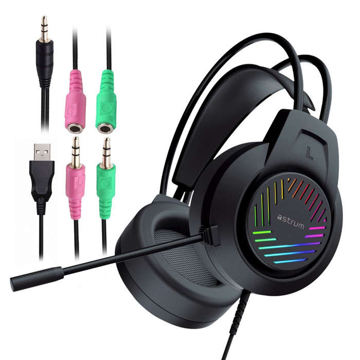 Wired Gaming Headset, 2 x 3.5mm with Boom Mic and USB LED