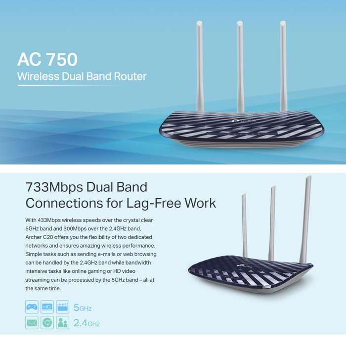 TP-Link Archer C20 AC750 Dual-Band Wi-Fi Router