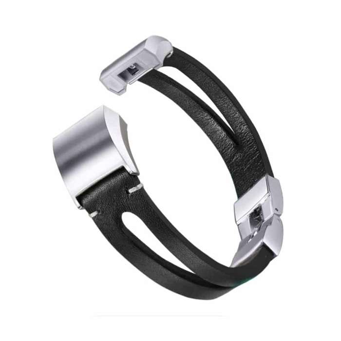 Killer Deals Leather Strap with Metal Clasp for Fitbit Charge 2- Black