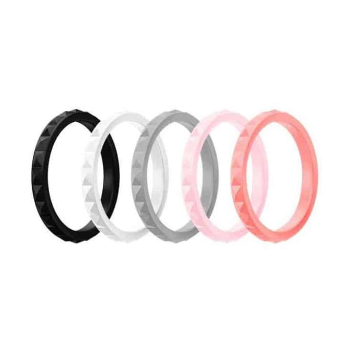 Killer Deals 5 silicone rings for ladies - Black, white, grey, pink, salmon (Size 6/L--)
