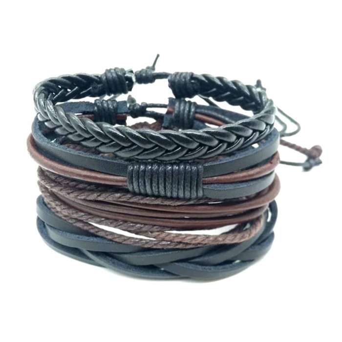 Killer Deals Handmade Layered Rope Chain Vegan PU Leather Bracelet- L/XL