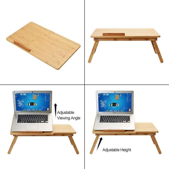 Killer Deals Adjustable Ergonomic Bamboo Wood Laptop Tablet Bed Desk Stand
