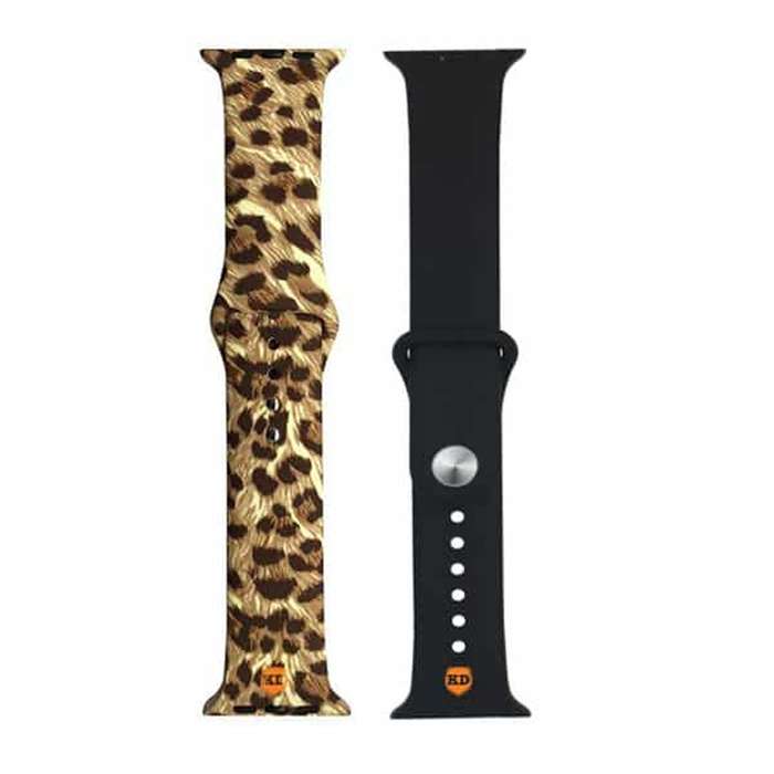 Killer Deals Silicone Strap for 42/44/45/49mm Apple Watch (M/L)- Combo - Cheetah + Black