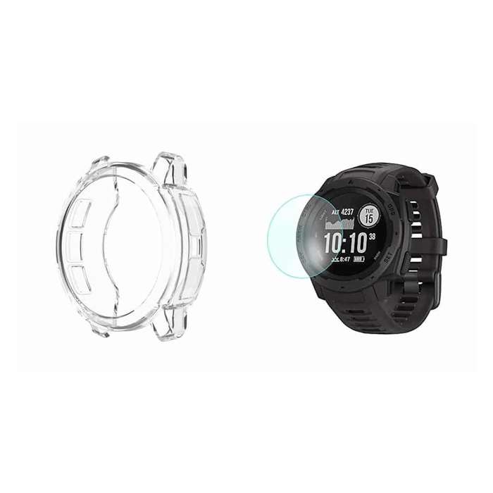 Killer Deals  TPU case and 31mm Glass Screen Protector for Garmin Instinct Watch Clear- Combo
