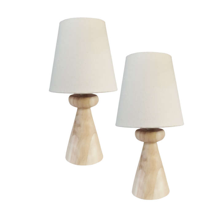 Solid Wood Mini Bedside lamp Twin Pack + White Shade | WF160