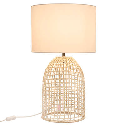 Zanie WH Table Lamp White Woven Rattan with Fabric Shade | T654W