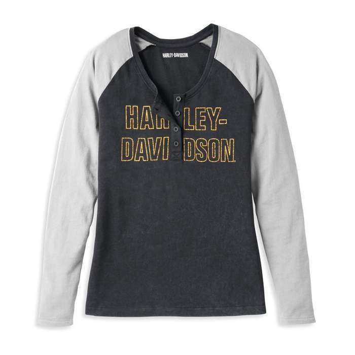 Women's Bar Font Raglan Sleeve Henley - M