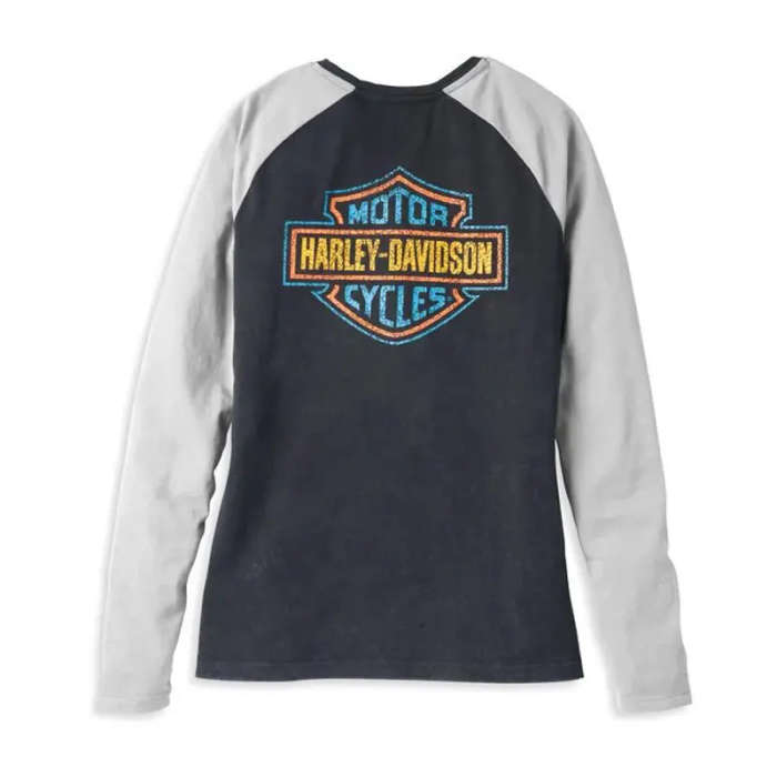 Women's Bar Font Raglan Sleeve Henley - M