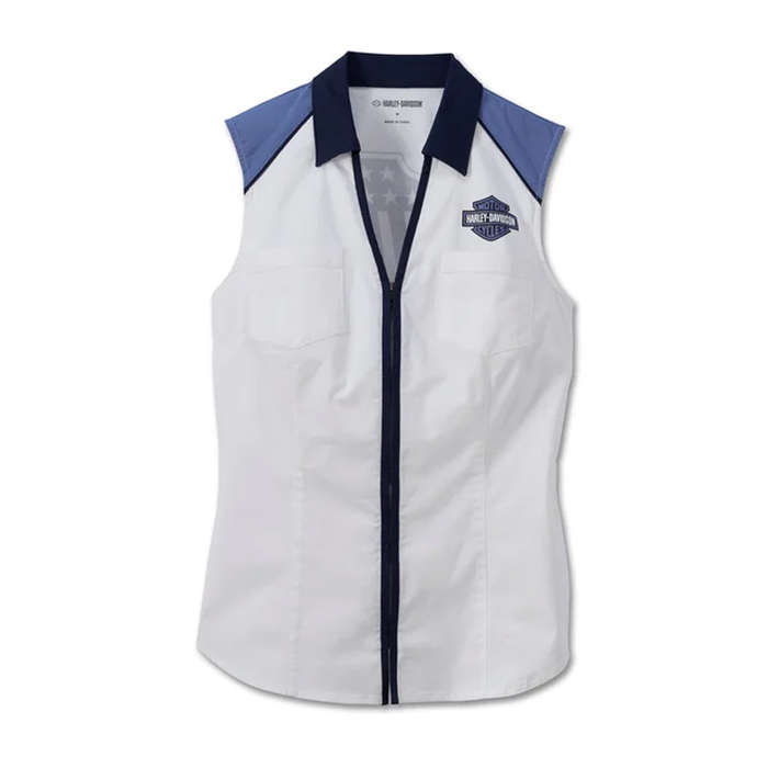 Women's Liberty Sleeveless Zip Front Shirt - Colorblocked - Bright White - M