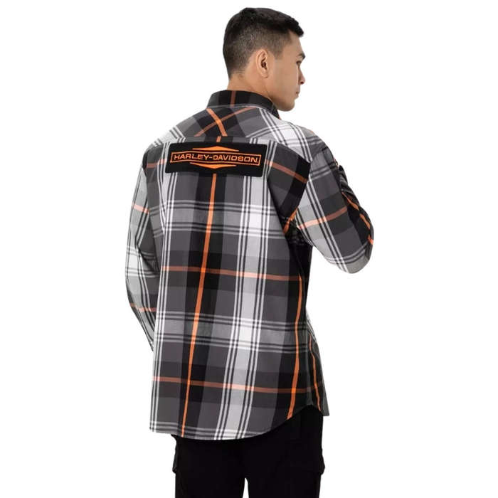 Men's Stacked Bar & Shield Long Sleeve Plaid Shirt - 2XL