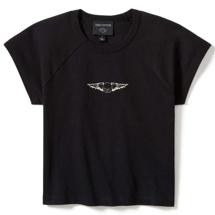 Women's Willie G Wing Skull Sketch Art Baby Doll Tee - L