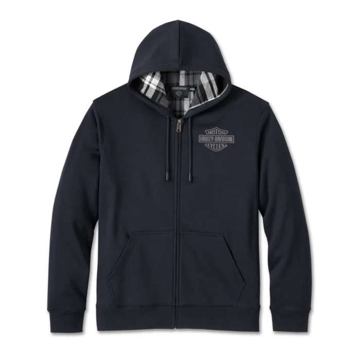 Men's Bar & Shield Plaid Lined Zip-Up Hoodie - XL