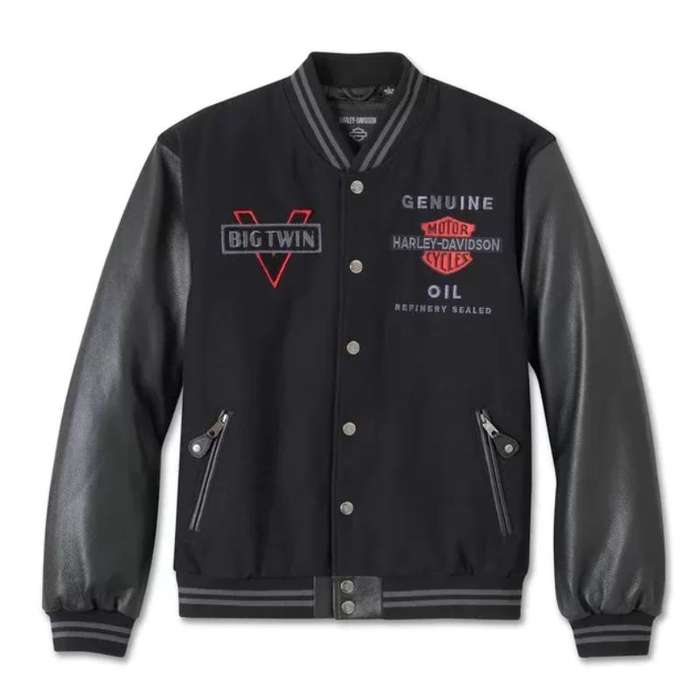 Men's V-Twin Varsity Leather Jacket - L