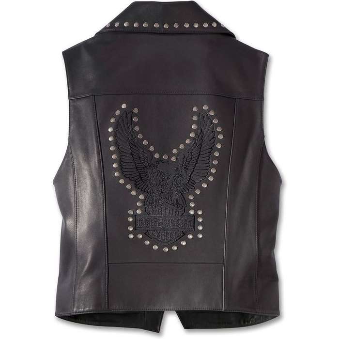 Womens Classic Eagle Studded Leather Vest - M