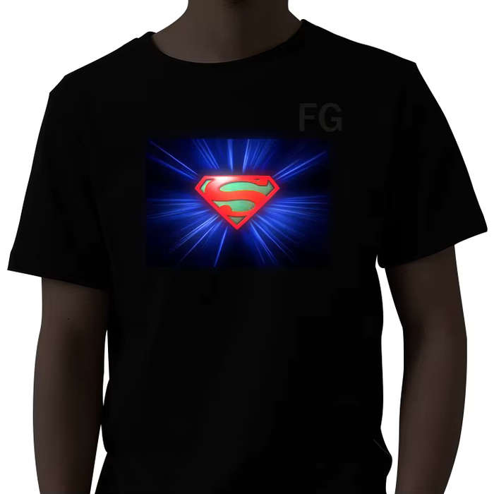 EL Panel Tshirts: Sound activated LED Light up Tshirt | Superman XXL Black