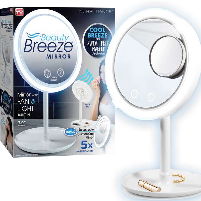 LED Fan Makeup Mirror Touch Sensor Switch 3 In 1  - White | Damaged packaging